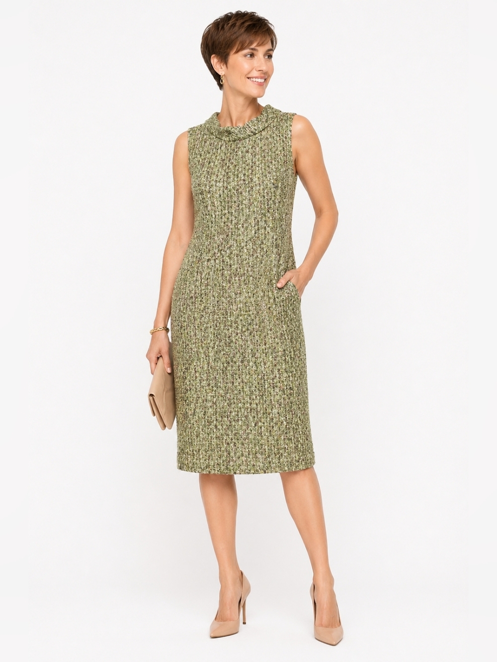 Muse Green Tweed Midi Dress EUC